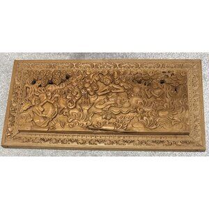 Vintage Balinese Wood Carving Deli Sri The Naga Tri Hita Karana 24" X 12.5" RARE